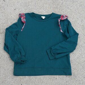 NWOT J.Crew Floral Ruffle Sleeve Pullover Sweater M